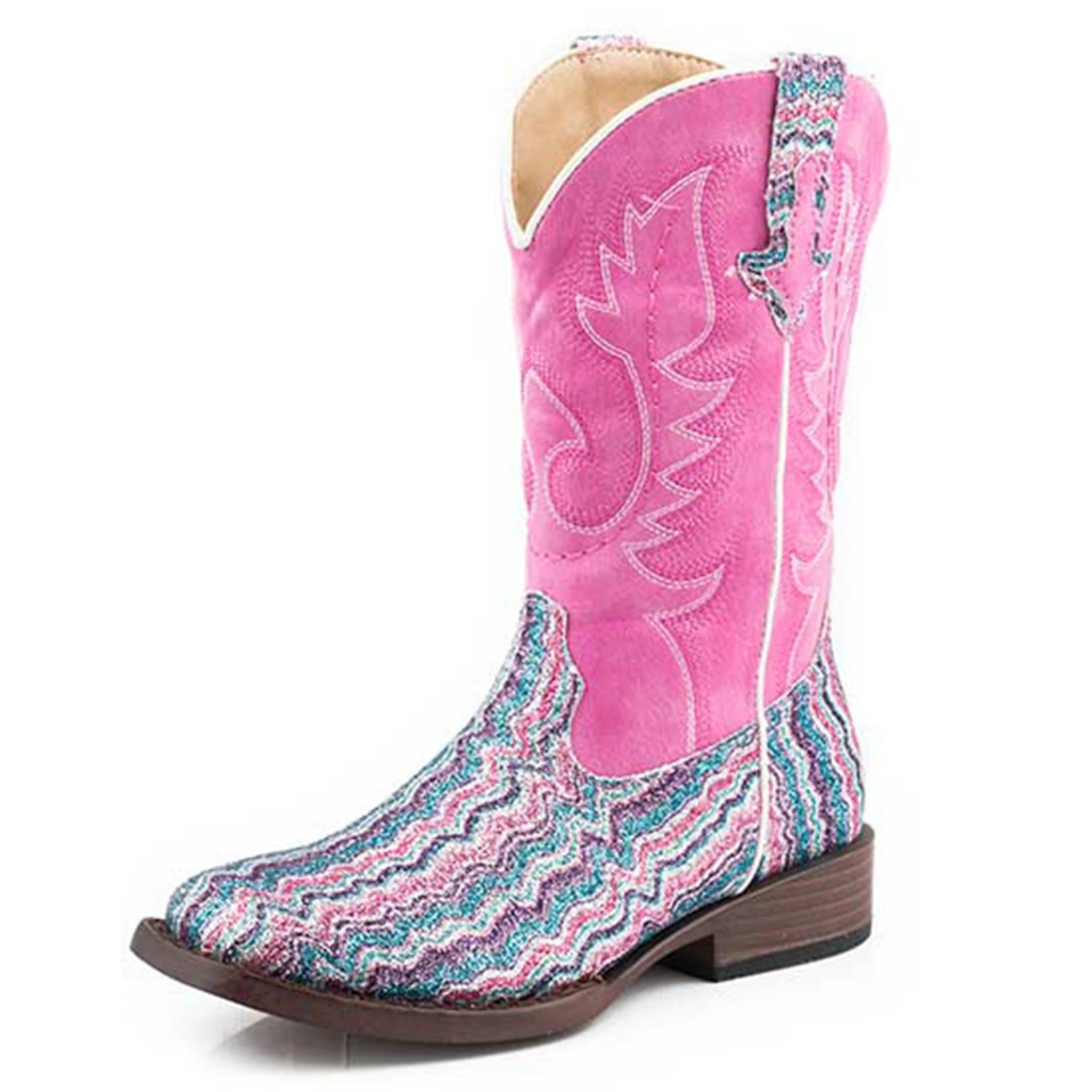 Kid's Roper Pink Chevron Glitter Square Toe Cowboy Boots 1 Kid's Roper Pink Chevron Glitter Square Toe Cowboy Boots