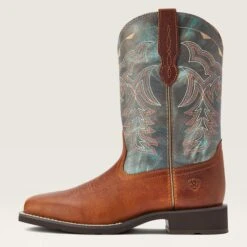 Ariat Women's Delilah Brown And Teal Square Toe Boots -Moderoo Store 10042420 side warm