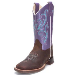Youth Brown And Purple Square Toe Boots