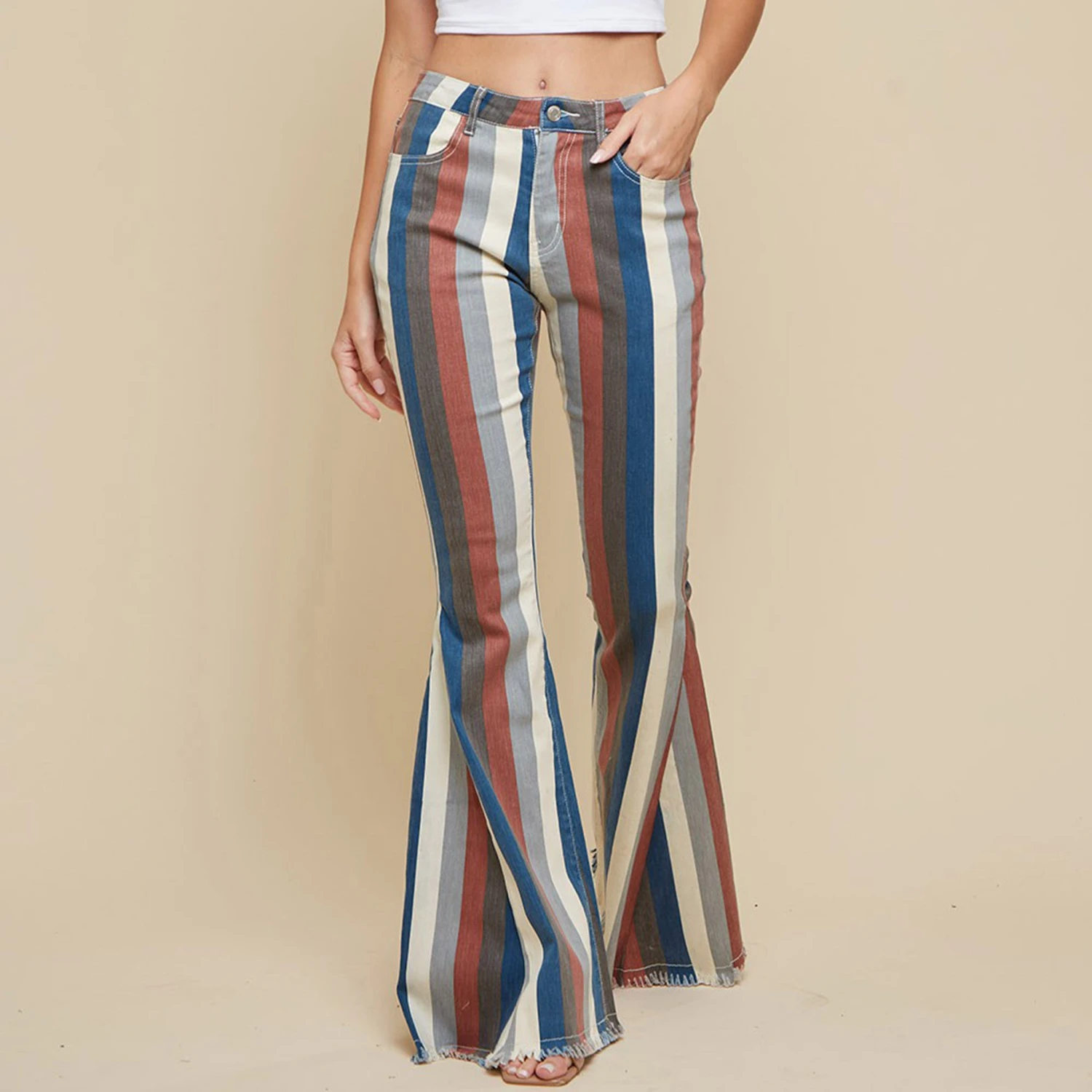 Blue Multi Striped Flare Jeans 1 Blue Multi Striped Flare Jeans
