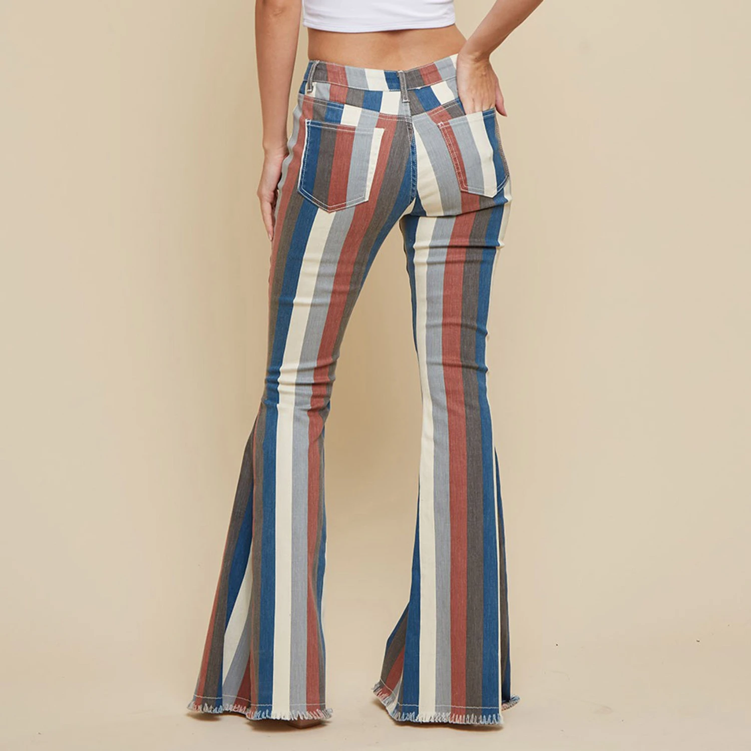 Blue Multi Striped Flare Jeans 3 Blue Multi Striped Flare Jeans - Image 3