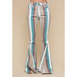 Turquoise Multi Striped Flare Jeans