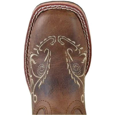 Youth Brown Embroidered Marilyn Square Toe Boots 2 Youth Brown Embroidered Marilyn Square Toe Boots - Image 2