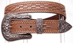 Women's Brown Rhinestone Metal Stud Belt