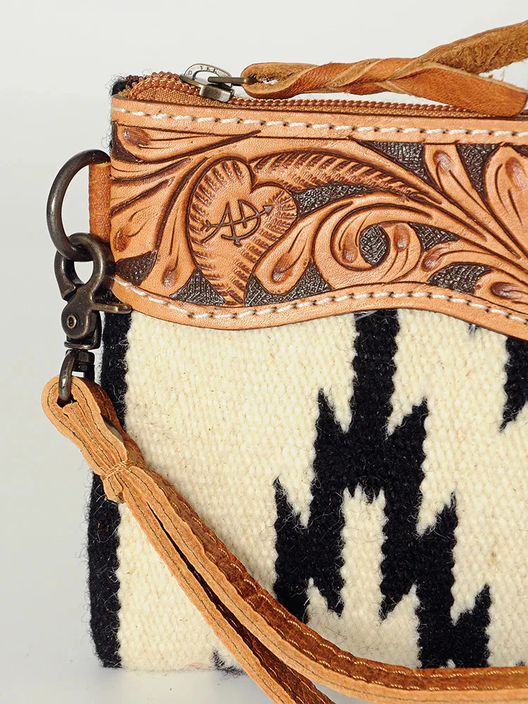 American Darling Black & White Aztec Tooled Clutch 3 American Darling Black & White Aztec Tooled Clutch - Image 3