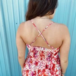 Red Floral Sless Dress -Moderoo Store CD02582c