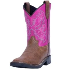 Dan Post Distressed Brown With Pink Square Toe