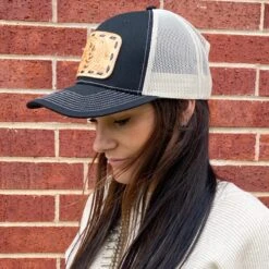 McIntire Saddlery Black & Tan Tooled Leather Patch Cap -Moderoo Store IMG 5626