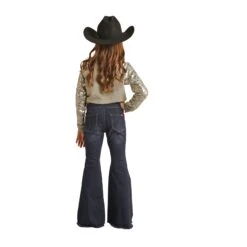 Rock & Roll Cowgirl Button Bell Bottom Dark Vintage Wash Jeans -Moderoo Store RRGD7PR0FZ B