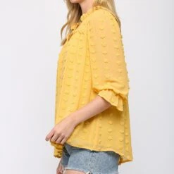 Solid Puffy Dot Long Sleeve - Available In Mustard And Rose -Moderoo Store TC2406a