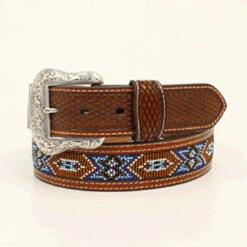 Tan And Brown Beaded Aztec Belt